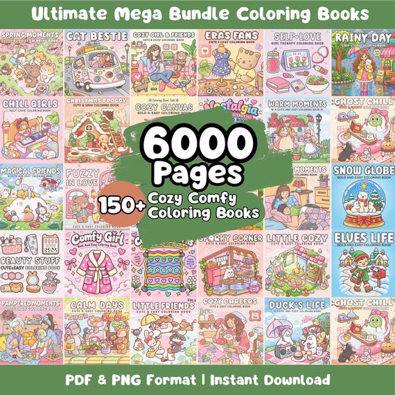 Cozy Coloring Book Bundle Coco Wyo Style for Adults Teens, 6000+ Coloring Pages 150 Books, Bold & Easy (Digital Download)