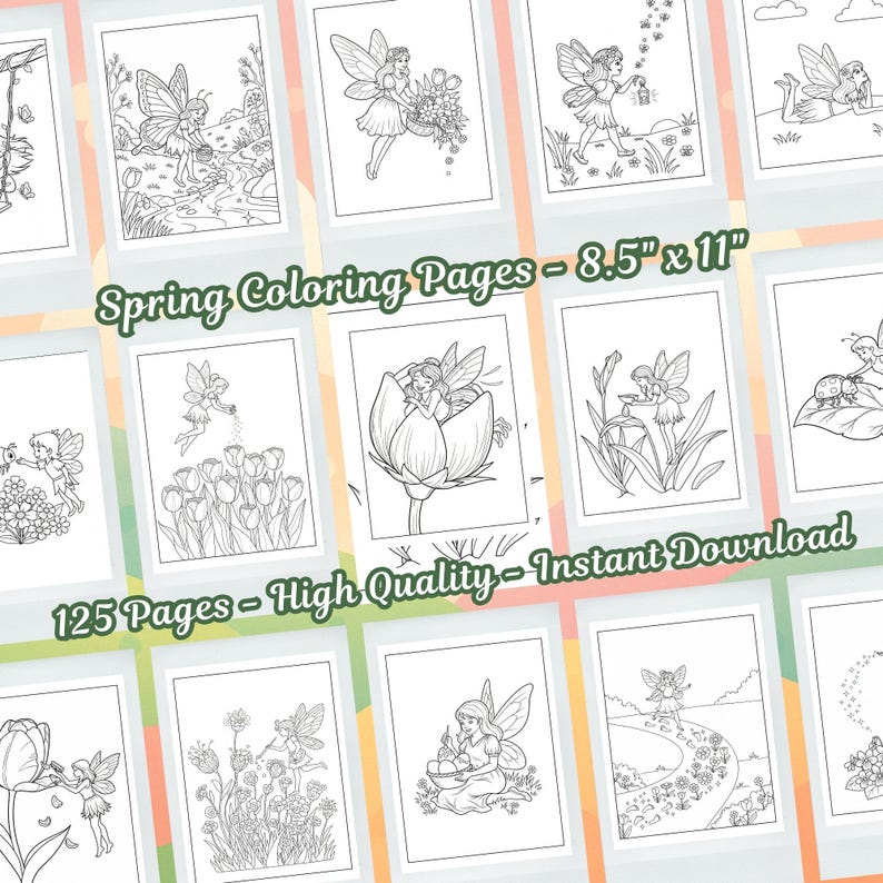 Pacote de Desenhos para Colorir da Primavera: Animais, Cenas Florais (Download Digital) imagem 3