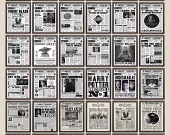Conjunto de 36 páginas imprimibles de periódico diario de magos y brujas (PDF), decoración para fiestas de magos, decoración del hogar de magos, arte mural de fantasía, póster de viaje