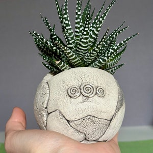 Small Ceramic Sphere Planter Pot for Succulent, Cactus, Flowers, Unique Home Decor, Indoor Decorative Planter, Eclectic Ceramic Planter image 2