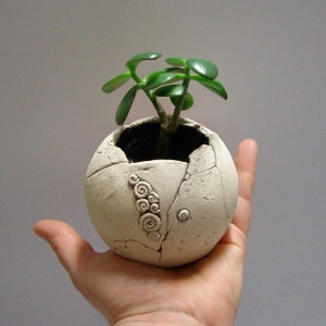 Small Ceramic Sphere Planter Pot for Succulent, Cactus, Flowers, Unique Home Decor, Indoor Decorative Planter, Eclectic Ceramic Planter image 7