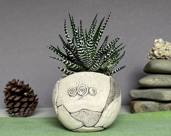 Small Ceramic Sphere Planter Pot for Succulent, Cactus, Flowers, Unique Home Decor, Indoor Decorative Planter, Eclectic Ceramic Planter