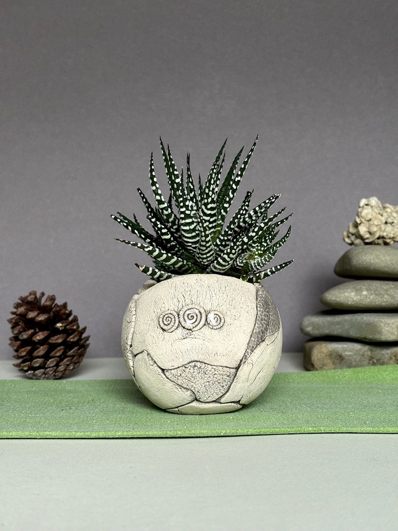 Small Ceramic Sphere Planter Pot for Succulent, Cactus, Flowers, Unique Home Decor, Indoor Decorative Planter, Eclectic Ceramic Planter image 1