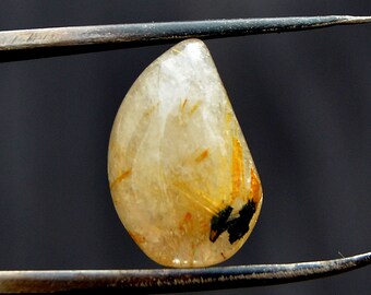 Golden Rutilated Quartz Cabochon Stone (14mm x 10mm x 5mm) 5.5cts - Drop Gemstone - Loose Crystal