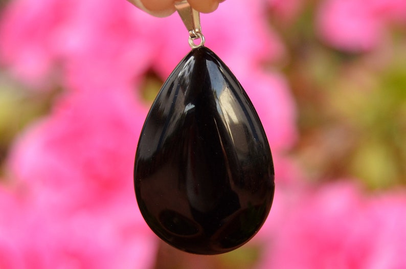 Black Obsidian Pendant Obsidian Crystal Pendant Drop Etsy