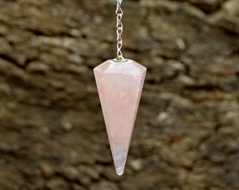 Pink Quartz Pendulum - Crystal Point Pendulum for Balancing Chakra - Faceted Gemstone Pendulum