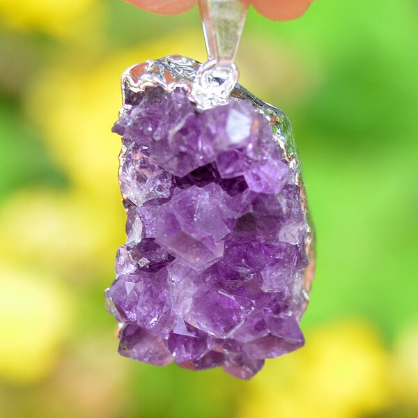 Pendentif en grappe de cristal d’améthyste - Pendentif en améthyste druzy violet - Pierre de naissance de février - Don spirituel
