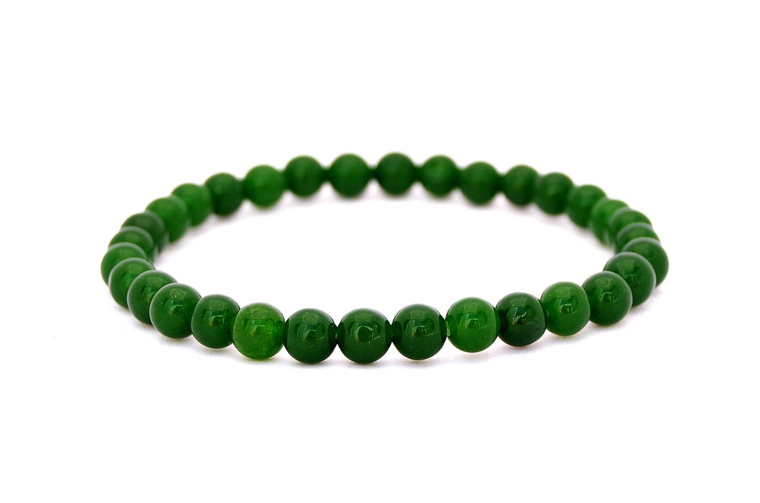 Green Jade Beaded Bracelet 6mm Beads Crystal Bracelet Green Jade Beads Nephrite Jade Bracelet