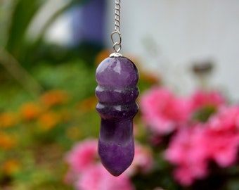 Amethyst Crystal Pendulum - Egyptian Karnak Pendulum - Powerful Quartz Pendulum with Silver Chain