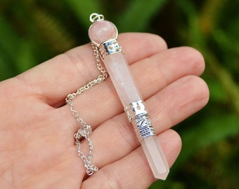 Rose Quartz Generator Wand Pendulum - Crystal Dowsing Pendulum - Chakra Healing