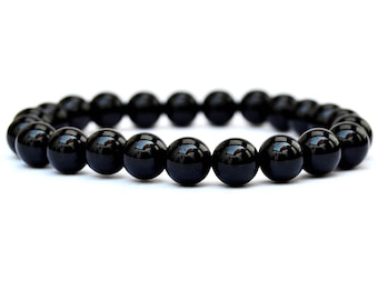 Black Tourmaline Beaded Bracelet - 8mm Beads - Crystal Chakra Bracelet - Yoga Jewelry