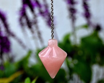 Pink Quartz Cone Pendulum - Crystal Pendulum for Dowsing, Divination, Chakra Healing