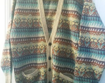 Shetland wool fairisle cardigan for men made in Scotland by MacFarlane for La Rinascente Milan M