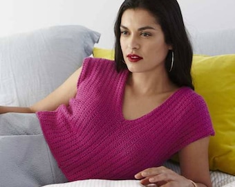 Debbie Bliss sleeveless sweater top Silvia in fuschia silk cotton Sita yarn S