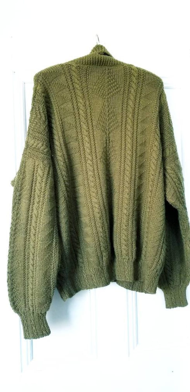 Hand Knitted Khaki Green Wool Shawl Collar Pullover Sweater. L - Etsy