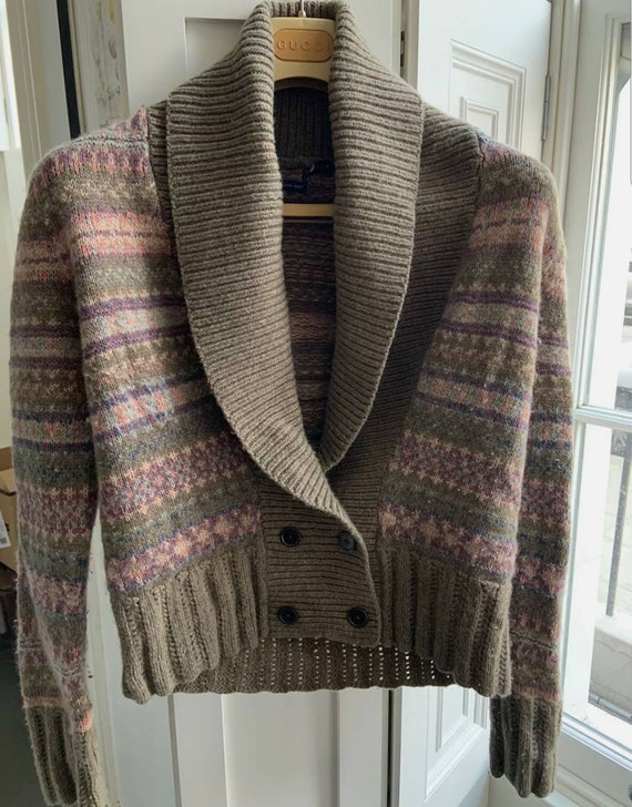 Ralph Lauren shawl collar handknit fairisle taupe