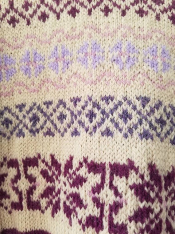 Hand knitted wool fairisle sweater beige purple p… - image 6