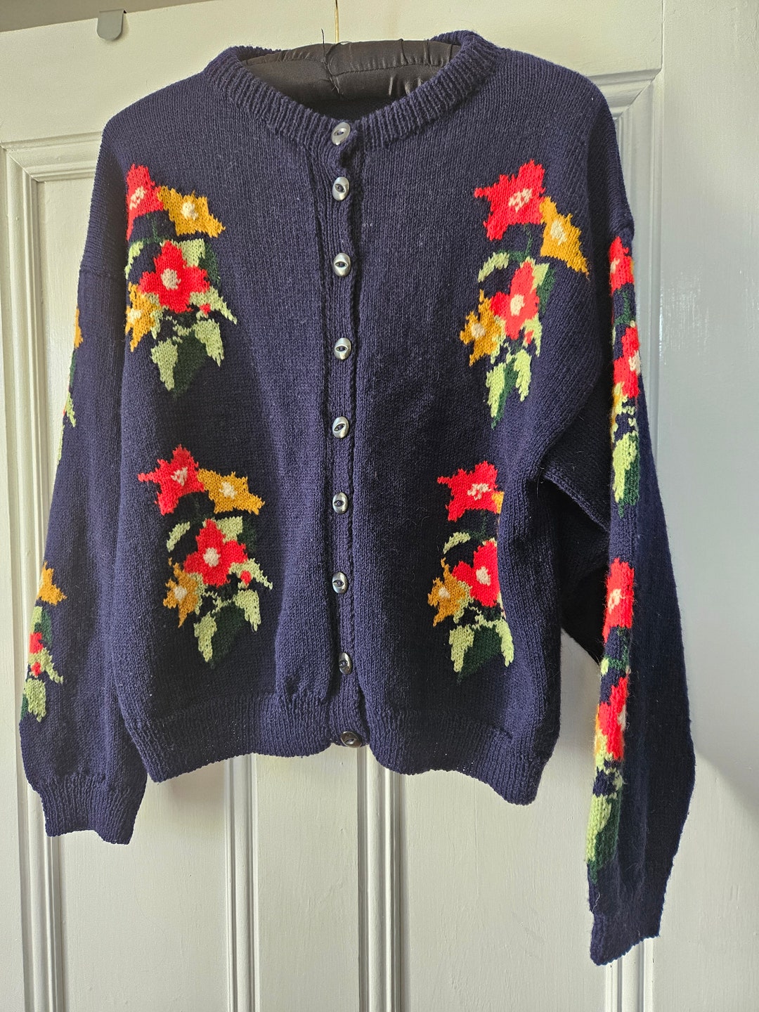 Navy Floral Embroidered Cardigan Top main image 1