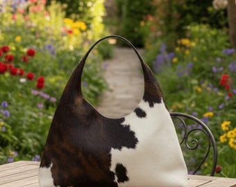 Cowhide Hobo Bag, Handmade Hair-on Hide  Leather Tote Shoulder, Western Boho Purse