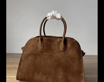Handmade Large Suede Leather Tote Bag , Minimalist Shoulder Work Bag for Women