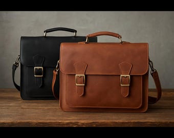 Handmade Leather Laptop Messenger Bag, 15.6 inch Leather Briefcase