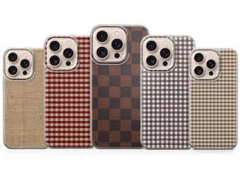 Brown Gingham case Checkerboard for iPhone 17 Pro Max, 16e, 15, 14, Samsung S25, S24 A56, Pixel 10 XL