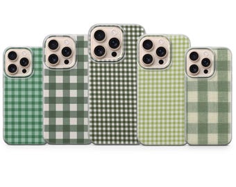 Green Gingham case Checkerboard for iPhone 17 Pro Max, 16e, 15, 14, Samsung S25, S24 A56, Pixel 10 XL