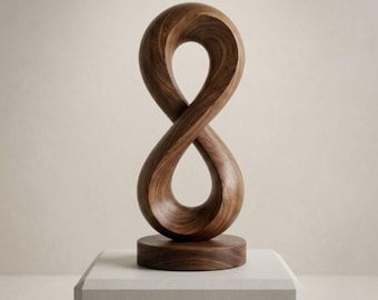 Handcrafted Walnut Infinity Sculpture, Abstract Wood Decor, Modern Tabletop Art, Minimalist Shelf Display