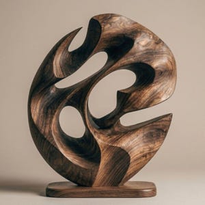 Abstract Wooden Sculpture, Handmade Walnut Wood Art, Modern Home Decor, Contemporary Sculpture