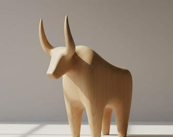 Handcrafted Light Wooden Bull Sculpture – Minimalist Modern Home Decor