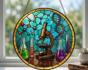 Glas-in-lood raamhanger voor scheikundelab, decoratie voor het raam, cadeau voor scheikundeleraar/liefhebber, laboratoriumdecoratie