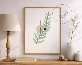 Minimalistische botanische print, neutrale bladkunst, boho woondecoratie (digitale download)