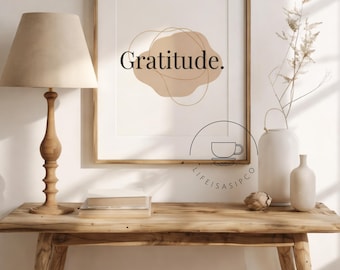 Gratitude Wall Art Printable | Neutral Boho Affirmation Art | Minimalist Beige Floral Print | Calm Home Decor | Digital Download