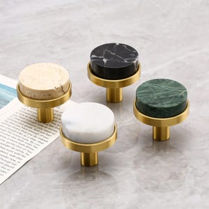 knobnook Light Luxury Marble & Brass Round Single Hole European Style Handle