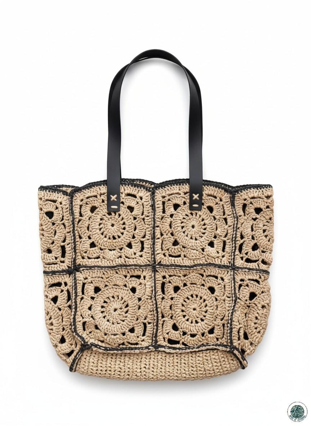 Handmade Raffia Crochet Granny Square Bag With Leather Handles - Etsy