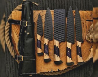 Kitchen Knife Damascus Steel Set | Handcrafted Chef Knives Professional BBQ Cooking Tools