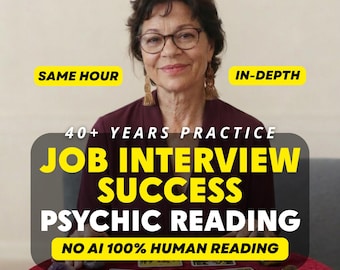 Puede incluir: Una persona con cabello oscuro y gafas, vistiendo una prenda de color rojo oscuro, detrás de una mesa con cartas de tarot y cristales. El texto dice: SAME HOUR, IN-DEPTH, 40+ YEARS PRACTICE, JOB INTERVIEW SUCCESS PSYCHIC READING, NO AI 100% HUMAN READING.