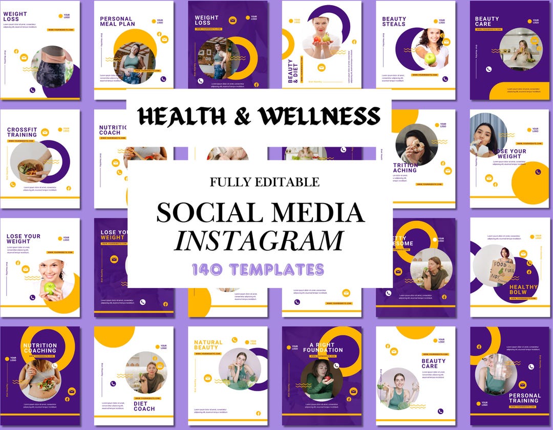 Health & Wellness Instagram Templates | 140 Social Media Posts (canva ...