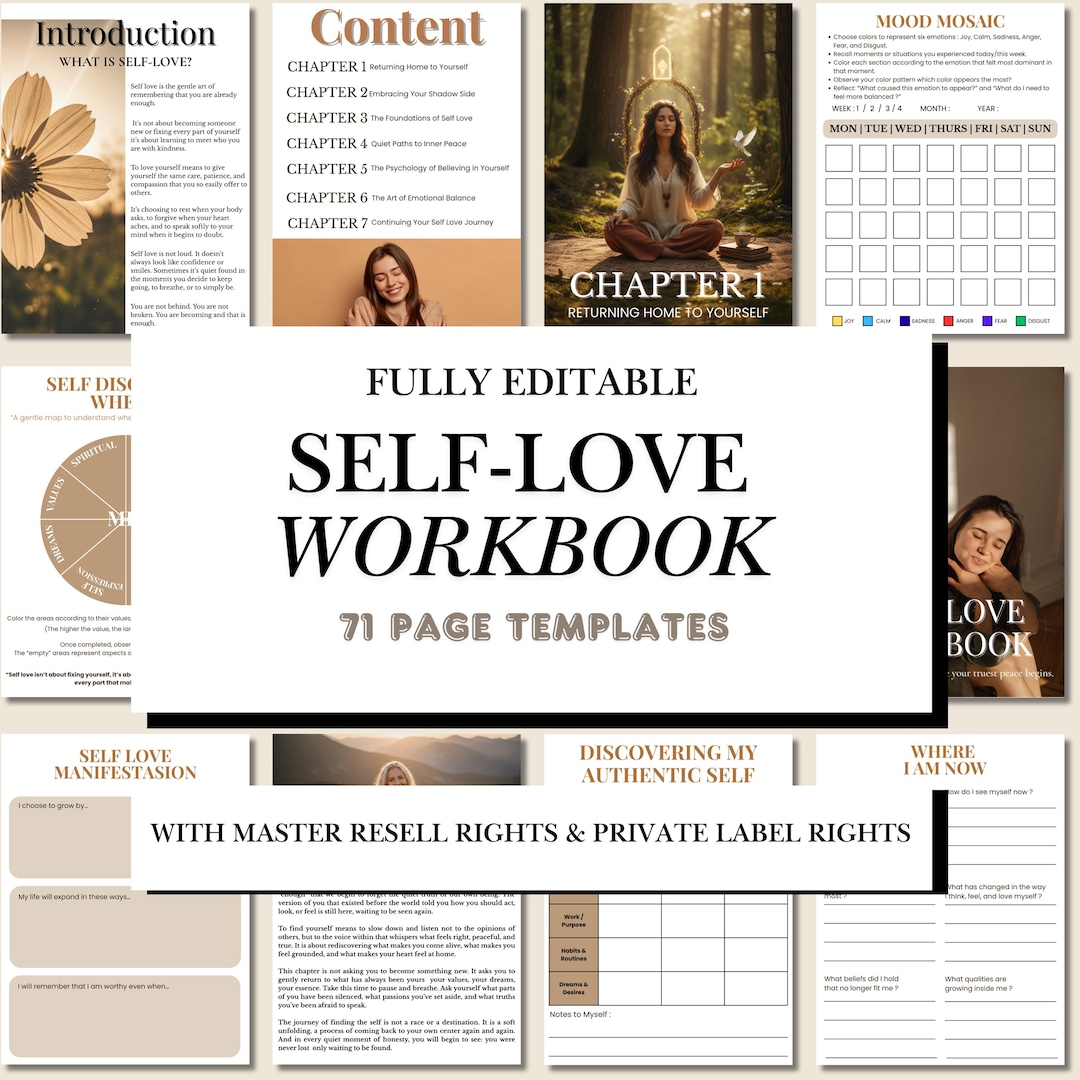 Self Love Workbook | Editable Canva Template (PLR/MRR) - Etsy