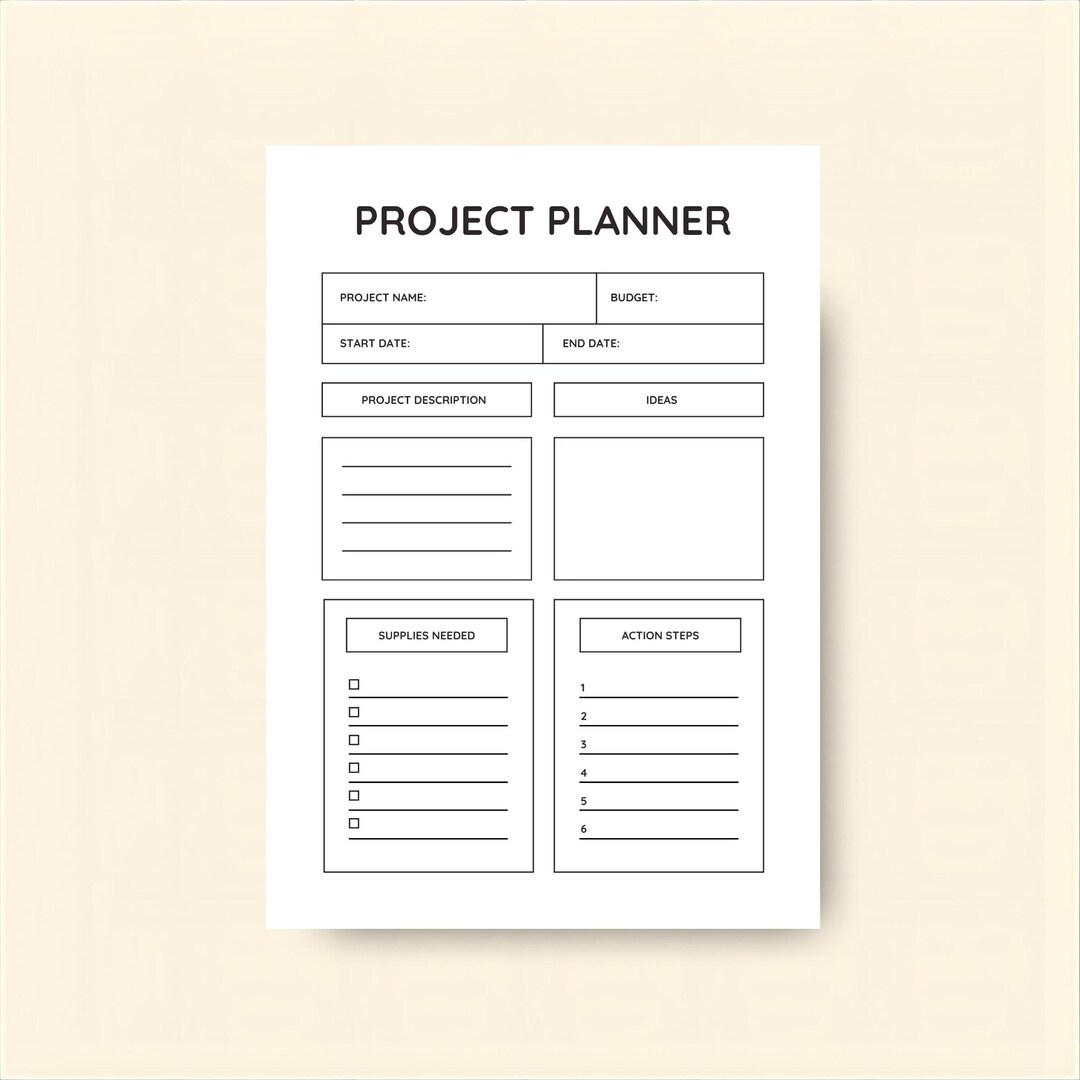 Organiser Project Project Planner Printable | One Page Project Organiser, Budget ...