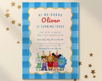 Tiger Neighborhood Inspired Boy Birthday Invitation |  Trolley Party Invite | Editable Canva Invite (Instant Download)