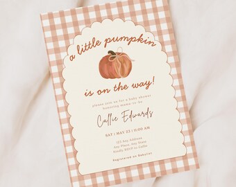 Minimal Pumpkin Baby Shower Invite | A Little Pumpkin is on the Way Shower Invitation | Editable Fall Baby Shower Invitation
