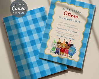 Tiger Neighborhood Inspired Boy Birthday Invitation |  Trolley Party Invite | Editable Canva Invite (Instant Download)