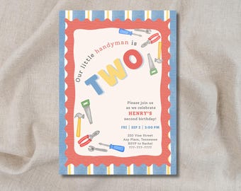 Handyman Birthday Invitation, Toolbox Bday Invite, Construction Party, Toddler Boy Party