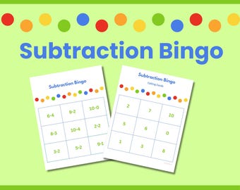 Juego de bingo de resta / Centro de matemáticas para jardín de infantes y primer grado / Nivel de preparación bajo