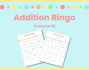 Juego de bingo de suma / Centro de matemáticas para jardín de infantes y primer grado / Nivel de preparación bajo