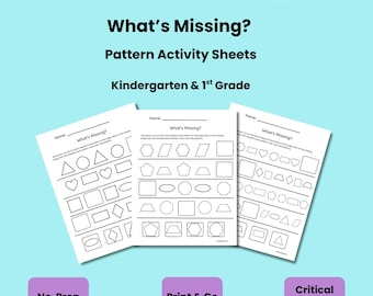 Hojas de actividades de patrones / Matemáticas de jardín de infantes y primer grado (descarga digital)