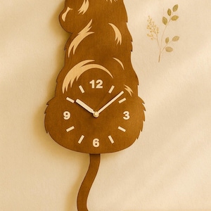 Wooden Cat Pendulum Clock, Handmade Silent Wall Clock, Cat Lover Gift, Rustic Farmhouse Cat Decor, Unique Wooden Clock, Made in Italy