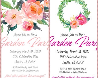 Digital OR Printed Floral Party Invitation, Boxwood Invitation, Garden Party Invitation, Watercolor Floral Invitation 5x7