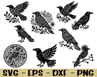 Folk Art Crow Svg, Dxf, Png